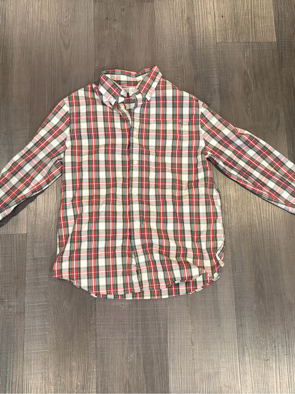 Crewcuts Plaid Long-Sleeve Button Down Shirt in Red, Green & White, Size 14